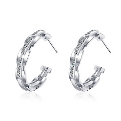 platinum color Zircon Inlaid Chain Big Hoop Earrings - Gold Color, Elegant, Trendy.