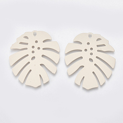 Linen Spray Painted Iron Pendants, Tropical Leaf Charms, Monstera Leaf, Linen, 36x31.5x1mm, Hole: 1.5mm