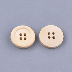 Antique White 4-Hole Wooden Buttons, Undyed, Flat Round, Antique White, 20x4.5mm, Hole: 2mm, about 650pcs/500g