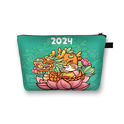 Green Dragon Pattern Polyester Waterpoof Makeup Storage Bag, Multi-functional Travel Toilet Bag, Clutch Bag with Zipper for Women, Green, 21.5x13x15.5cm
