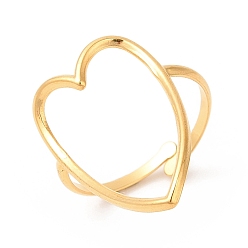 Real 18K Gold Plated Ion Plating(IP) 201 Stainless Steel Open Cuff Ring, Hollow Love Heart Ring for Women, Real 18K Gold Plated, US Size 8 1/2(18.6mm), 2mm