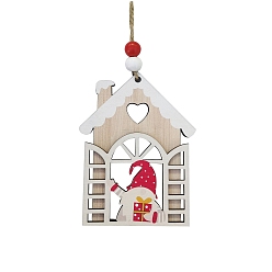 House Christmas Theme Wooden Gnomes Pendant Decorations, Christmas Tree Hanging Decorations, House, 110x85x7mm