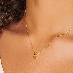 Light Yellow Birthstone Style Cubic Zirconia Rectangle Pendant Necklaces, Golden Titanium Steel Necklace, Light Yellow, 15.75 inch(40cm)