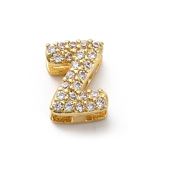 Letter Z Латунные микро проложить кубического циркония бусы, долговечный, стойки покрытие, без кадмия и без свинца, Письмо Z, реальный 18 k позолоченный, 8x6x4.5 мм, отверстие : 1.8 мм