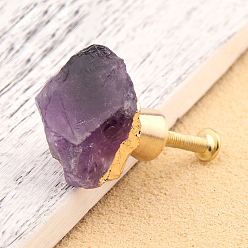 Amethyst Natural Amethyst Drawer Knob, with Brass Findings and Screws, Cabinet Pulls Handles for Drawer, Doorknob Accessories, Nuggets, 35~45x25~35mm