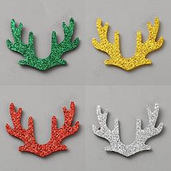 (52) Непрозрачная лаванда 80шт. 4 цветов, украшения из искусственной кожи на рождественскую тематику для мальчиков и девочек, олений рог, с блеском порошок, разноцветные, 32x40x1.5 мм, 20 шт / цвет