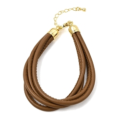 Coffee Microfiber Leather Multi-strand Cord Bracelets Makings, with Brass Findings and 202 Stainless Steel Lobster Claw Clasps, Golden, Coffee, 7.48 inch(19cm)