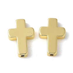 Настоящее золото 18K Латунные бусины, стойки покрытие, без свинца и без кадмия, крестик, реальный 18 k позолоченный, 12.5x9x2.5 мм, отверстие : 1.2 мм