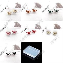 Mixed Color 28Pcs 7 Colors Bowknot Spray Paint Alloy Stud Earring Findings, with 925 Sterling Silver Pins, with Loop, Mixed Color, 10x16mm, 4pcs/color
