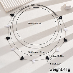 Черный Ретро-сердцевидные двухслойные свитера железные цепочки ожерелья, платина, чёрные, 40.55 дюйм (103 см)