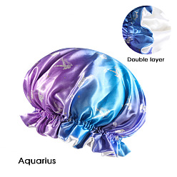 Aquarius Polyester Satin Bonnets, Sleep Bonnet Cap, Double Layer Gradient Color Shower Caps, Constellations Theme, Aquarius, 360mm