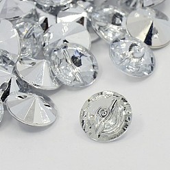 Crystal Acrylic Rhinestone Buttons, 1-Hole, Faceted, Xilion Rivoli, Crystal, 15x8mm, Hole: 1mm