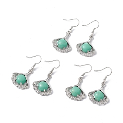 Синтетическая Бирюза Серьги с подвесками из синтетической бирюзы и листьев гинкго с кристаллами и стразами, платиновые латунные украшения для женщин, 40 мм, штифты : 0.6 мм