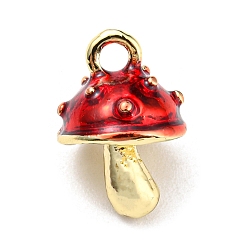 Red Alloy Charms, with Enamel, Golden, Mushroom Charms, Red, 13x9x8.5mm, Hole: 1.8mm