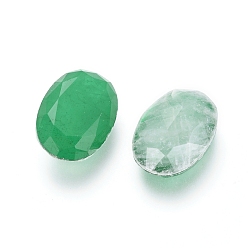 Green K9 Glass Rhinestone Cabochons, Pointed Back & Faceted, Oval, Green, 14x10x5.5mm