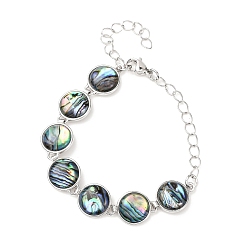 Плоский Круглый Браслеты из латунных ракушек-абалонов, стойки покрытие, плоско-круглые, 6-1/4 дюйм (16 см), ссылка: 15.5x11.5x3.5 mm