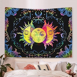 Midnight Blue Polyester Sun Moon Mandala Wall Hanging Tapestry, Hippie Tapestry for Bedroom Living Room Decoration, Rectangle, Midnight Blue, 750x950mm