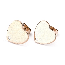 Rose Gold Ion Plating(IP) 304 Stainless Steel Stud Earring Findings, with Ear Nuts, Heart, Rose Gold, 12x13mm, Hole: 1.5mm, Pin: 0.7mm