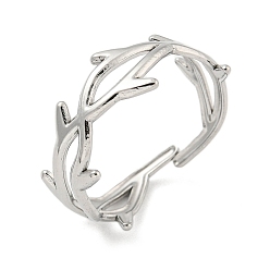 Stainless Steel Color 304 Stainless Steel Open Cuff Rings, Branch, Stainless Steel Color, US Size 9 3/4(19.5mm)
