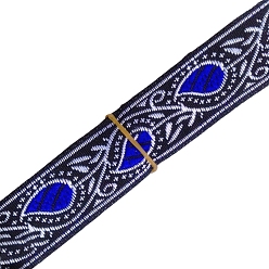 Blue 7M Ethnic Style Polyester Jacquard Leaf Ribbon, Blue, 3/4 inch(20mm), about 7.66 Yards(7m)/Roll