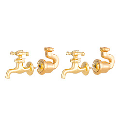 Light Gold Alloy Front Back Stud Earrings, Water Faucet Shape, Light Gold, 13x28mm