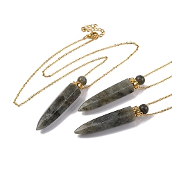 Лабрадорита Ожерелья с подвесками в виде пули из натурального лабрадорита, 304 & 201 ожерелья из нержавеющей стали с цепочкой для женщин, золотые, 18.70 дюйм (47.5 см)
