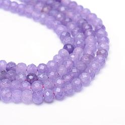 Medium Purple Faceted Rondelle Dyed Natural White Jade Bead Strands, Medium Purple, 8~9x5~6mm, Hole: 1mm, about 70pcs/strand, 14.5 inch