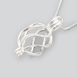 Silver 925 Sterling Silver Cage Pendant Necklaces, with 925 Stamp, Silver, 16 inch(40.5cm), Inner Measure: 11x6mm