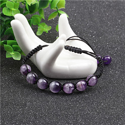 Amethyst Adjustable Yoga Bracelet with Amethyst Agate Stone and Seven-Color Beaded Weave