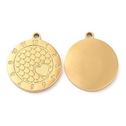 Real 18K Gold Plated Ion Plating(IP) 316L Surgical Stainless Steel Pendant for Enamel Settings, Flat Round with Heart, Real 18K Gold Plated, Tray: 2.3x3.4mm, 17x15x1mm, Hole: 1.2mm