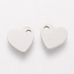 Stainless Steel Color 201 Stainless Steel Charms, Stamping Blank Tag, Heart, Stainless Steel Color, 7x8x1mm, Hole: 1.5mm