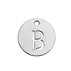 Letter B 201 Stainless Steel Charms, Flat Round with Letter, Stainless Steel Color, Letter.B, 12x1mm, Hole: 1.5mm