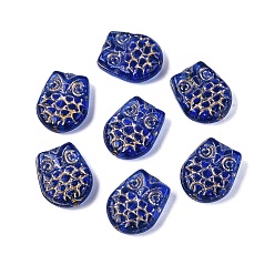 Синий Стеклянные бусины в виде совы, золотой металл обвитыми, синие, 18x15x5.5~6.5 мм, отверстие : 1 мм