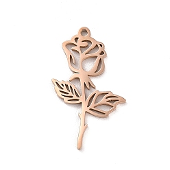 Rose Gold Ion Plating(IP) 304 Stainless Steel Pendants, Laser Cut, Rose Charm, Rose Gold, 27x16.5x1.5mm, Hole: 1.4mm