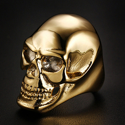 Golden Titanium Steel Skull Finger Ring, Halloween Punk Jewelry for Men Women, Golden, US Size 8(18.1mm)