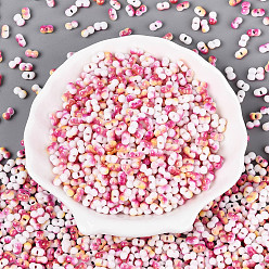 Темно-Розовый Двухцветные стеклянные бусины с запекаемой краской, круглое отверстие, арахис, темно-розовыми, 6~6.5x3~3.5x3~3.5 мм, отверстие : 1~1.2 мм, Около 4500 шт / фунт