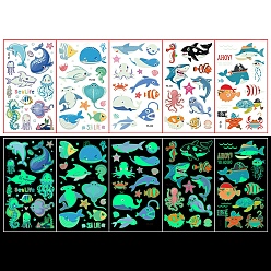 Dolphin Luminous Removable Temporary Water Proof Tattoos Paper Stickers, Glow in the Dark, Dolphin, 12x6.8cm, 5sheet/set