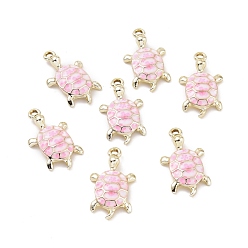 Pearl Pink Alloy Enamel Pendants, Light Gold, Tortoise, Pearl Pink, 24~24.5x13.5x5mm, Hole: 1.8mm