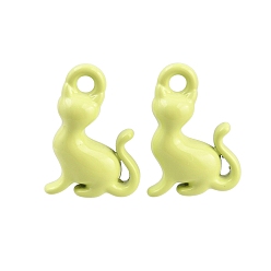 Green Spray Painted Alloy Charms, Cat Shape Charms, Cadmium Free & Nickel Free & Lead Free, Green, 15x10x5mm, Hole: 1.8mm