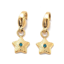 Синий Циркон Звезда 304 подвеска из нержавеющей стали со стразами, украшения с застежкой в виде клешни лобстера, ионное покрытие (ip), реальный 14 k позолоченный, синий циркон, 20.5 мм