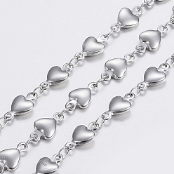 Stainless Steel Color 304 Stainless Steel Chains, Heart Link Chains, Soldered, Stainless Steel Color, 10x5x2mm