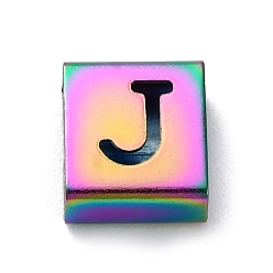 Letter J Ионное покрытие (ip) 304 квадратные подвески-слайдеры из нержавеющей стали, Радуга цветов, буква J, 9x8x4 мм, отверстие : 3.5x8.5 мм
