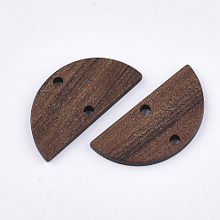 Saddle Brown Walnut Wood Links connectors, Half Round/Semicircle, Saddle Brown, 14x28x2.5~3mm, Hole: 2mm