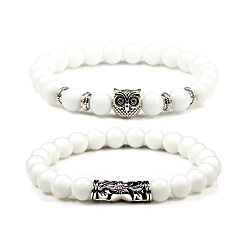 Белый 2Наборы эластичных браслетов из сплава со звездами и синтетической бирюзой для пары шт., за день подарков Валентина, белые, эластичный