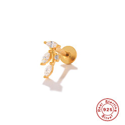 #76 (single) 925 Серьги-гвоздики из ушного хряща с плоской головкой и резьбой из стерлингового серебра