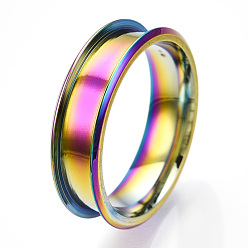 Rainbow Color 201 рифленое кольцо из нержавеющей стали для женщин, Радуга цветов, внутренний диаметр: 18 мм, широк: 6 мм