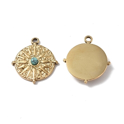 Turquoise Natural Turquoise Pendants, Flat Round Charms, with Vacuum Plating Real 18K Gold Plated 201 Stainless Steel Findings, 22x19.5x3.5mm, Hole: 1.8mm