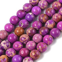 Темно-Фиолетовый Нити бусин из окрашенного натурального регалита/императорской яшмы/морского осадка яшмы, круглые, темно-фиолетовый, 10 мм, отверстие : 1.2 мм, около 19 шт / нитка, 7.48'' (19 см)