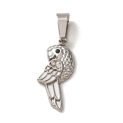 Black 304 Stainless Steel Micro Pave Cubic Zirconia Pendants, Bird Charms, Stainless Steel Color, Black, 18x7.5x2mm, Hole: 6x2.5mm