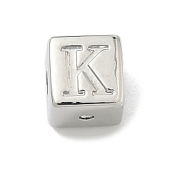 Letter K Латунные бусины, без кадмия и без свинца, долговечный, стойки покрытие, кубические, платина, Письмо K, 6x6x6 мм, отверстие : 1.8 мм